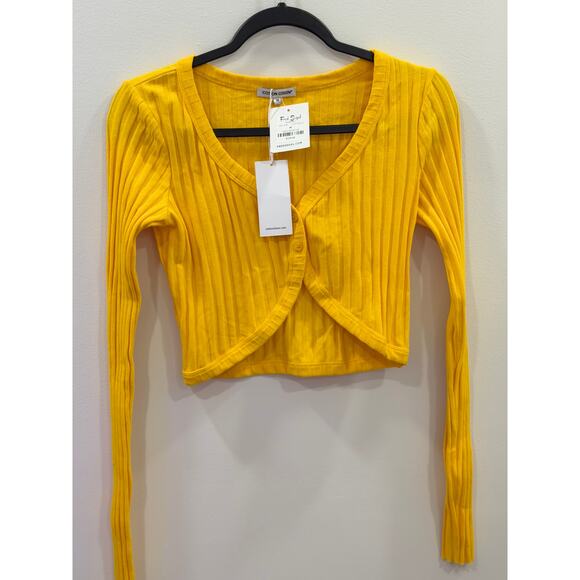 New Cotton Citizen Ribbed Capri Cropped Cardigan Yellow Women's Sz Medium - Picture 2 of 7